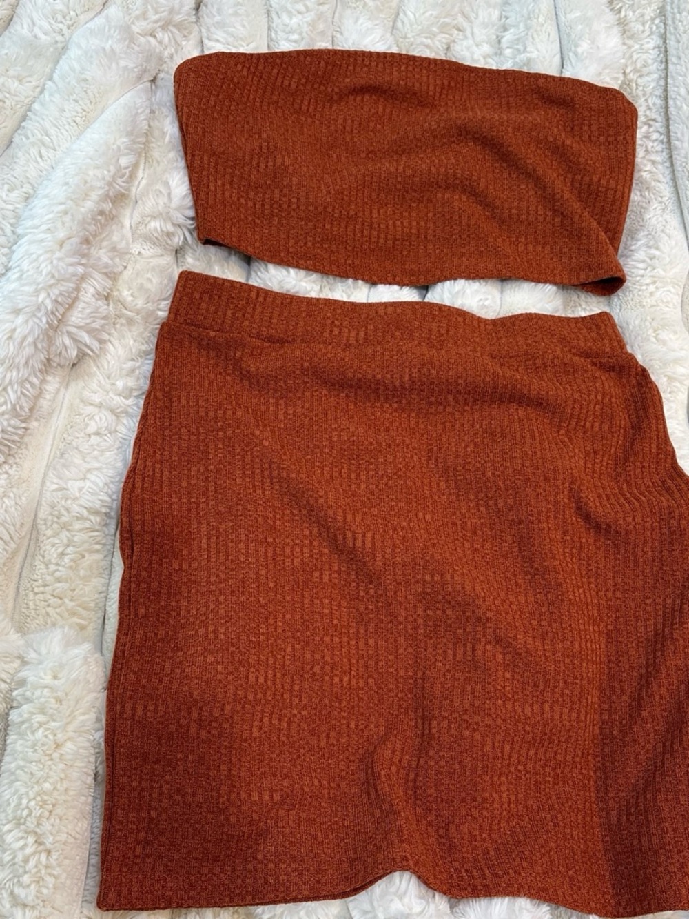 SHEIN Rust Ribbed Tube Top & Mini Skirt Set